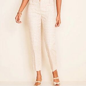 Ann Taylor Curvy Fit Basketweave Cotton Crop Pant Tan Cream Neutral Size 18